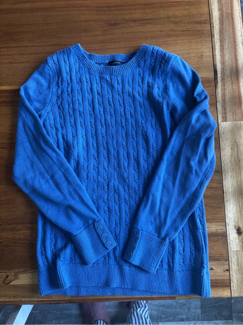 Talbots Royal Blue Cable-Knit Crewneck Sweater